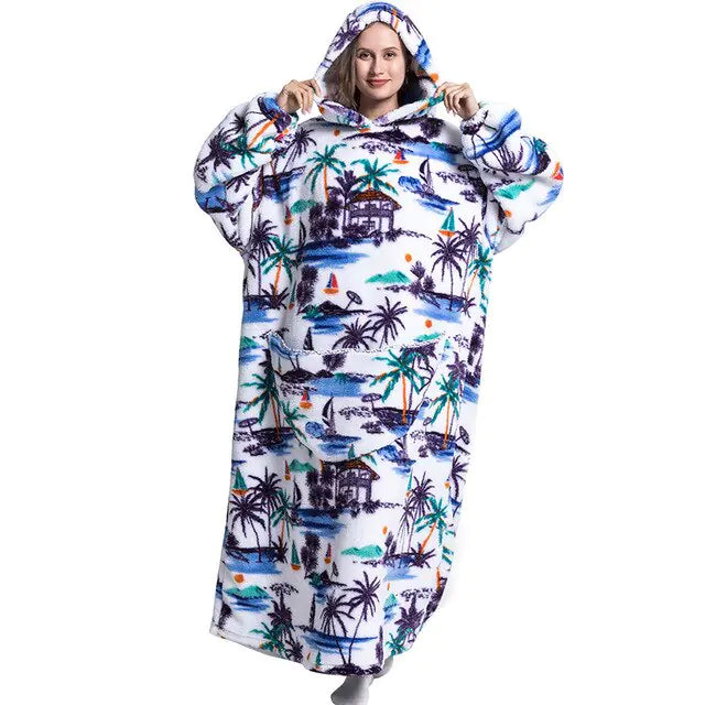 Oversized Long Blanket Hoodie Autumn Winter Fleece