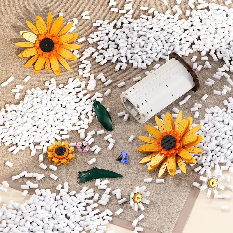 Sunflower Potted House Decoration DIY Flowers Toy Building Block Gifts for Children