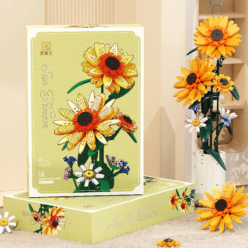 Sunflower Potted House Decoration DIY Flowers Toy Building Block Gifts for Children