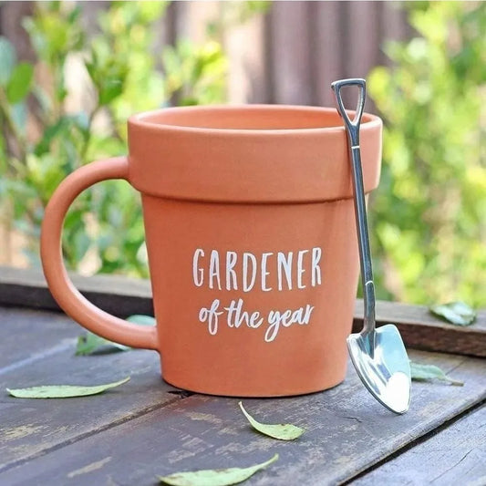 Gardener Plant Pot Ceramic Coffee Cup with Shovel Spoon Gift